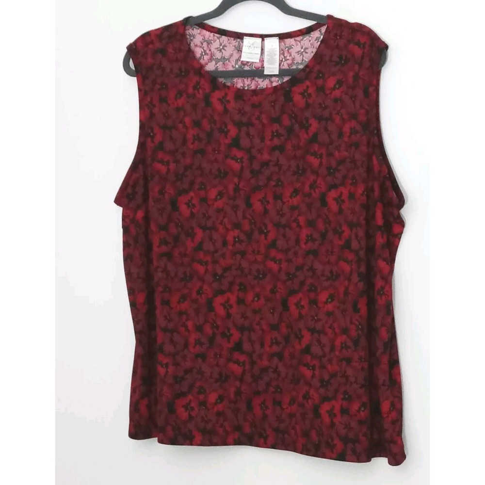 Emma James Tank Top Blouse‎ Women's Size 2X Black & Red Floral Sleeveless Career
